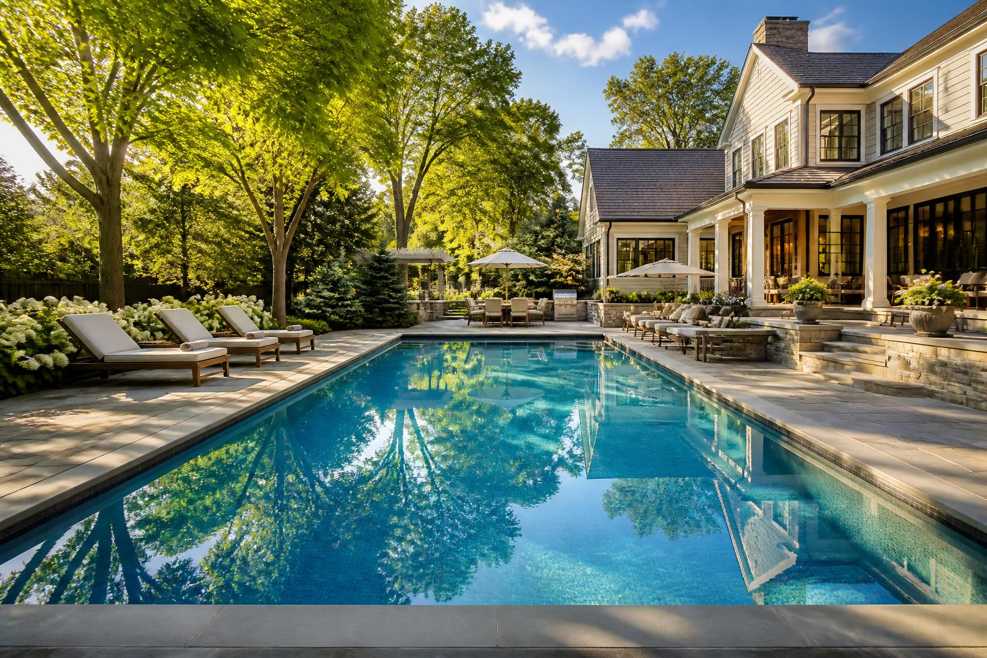 Luxury backyard swimming pool serviced by Big Splash Pool & Spa in Monmouth County, New Jersey